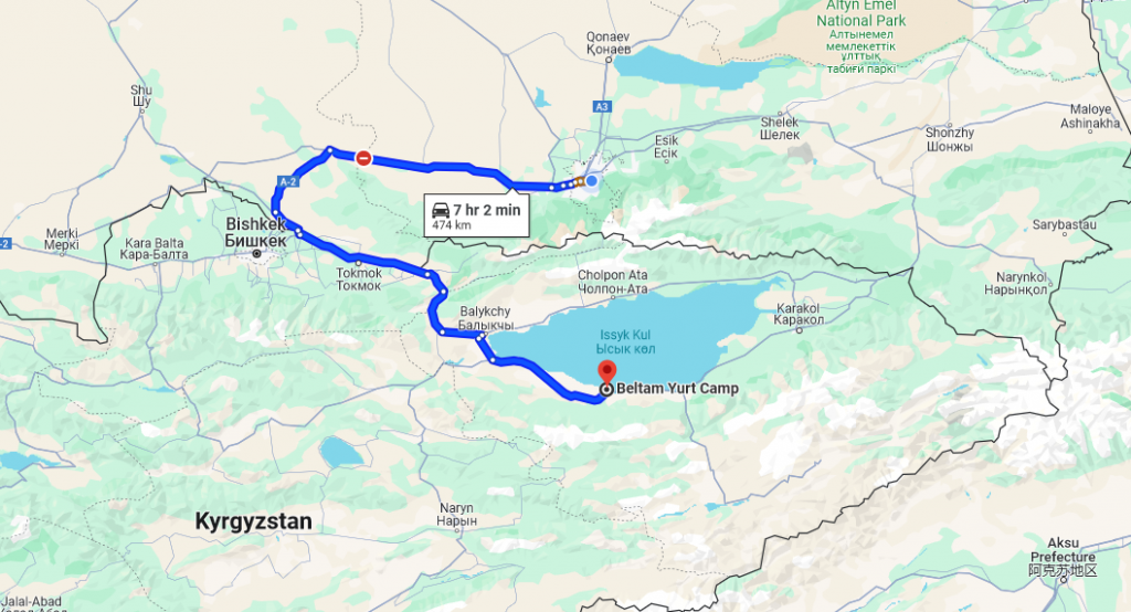 Route from Almaty to Issyk Kul
