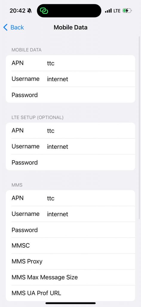 APN settings in Tuvalu Telecom